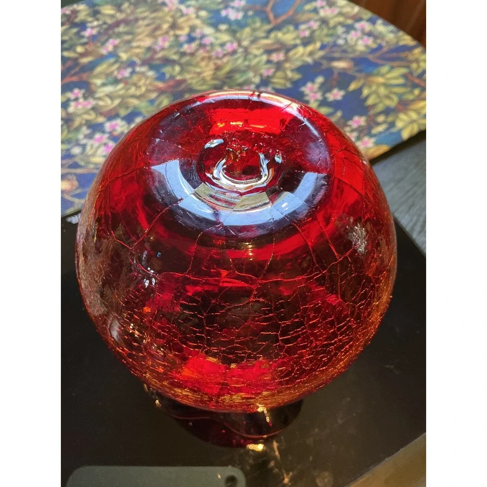 Vintage MCM Amberina Red Crackle Glass 6